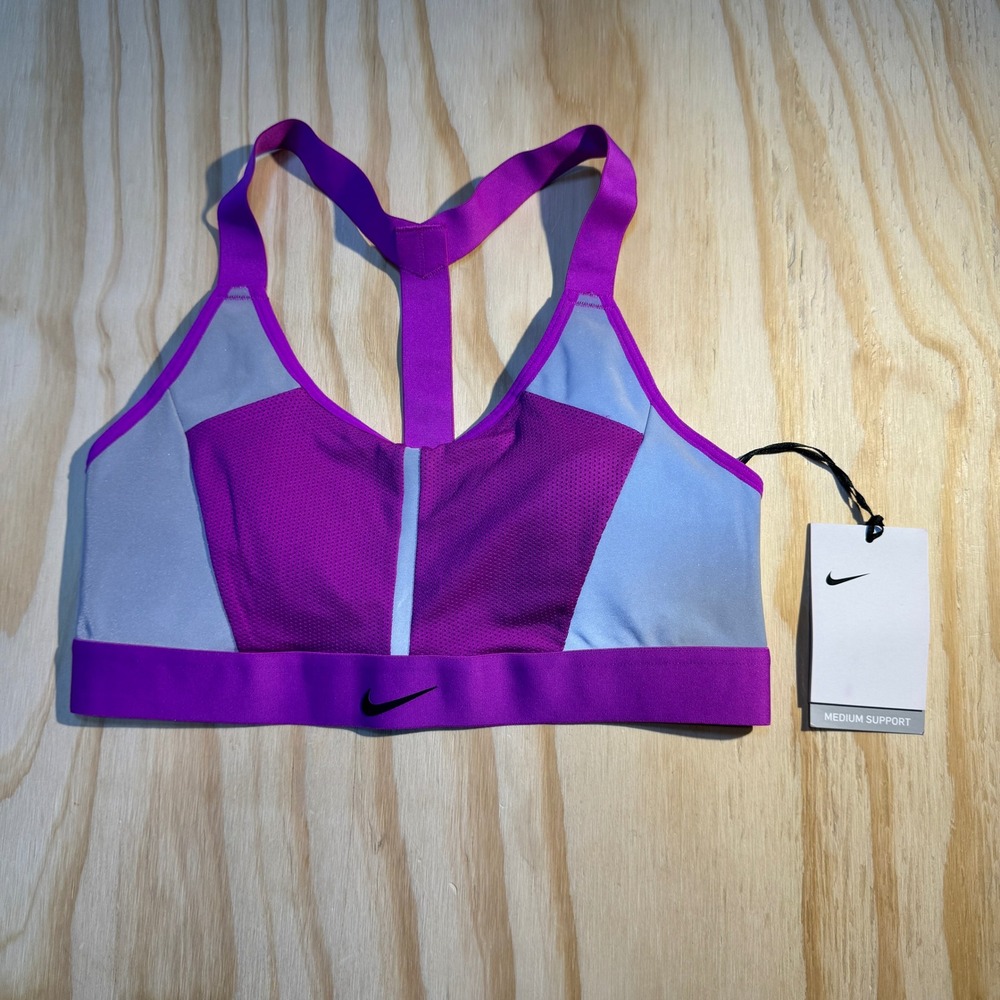 Nike Women's City Ready Swoosh Medium Support Sports Bra Purple Grey reflective